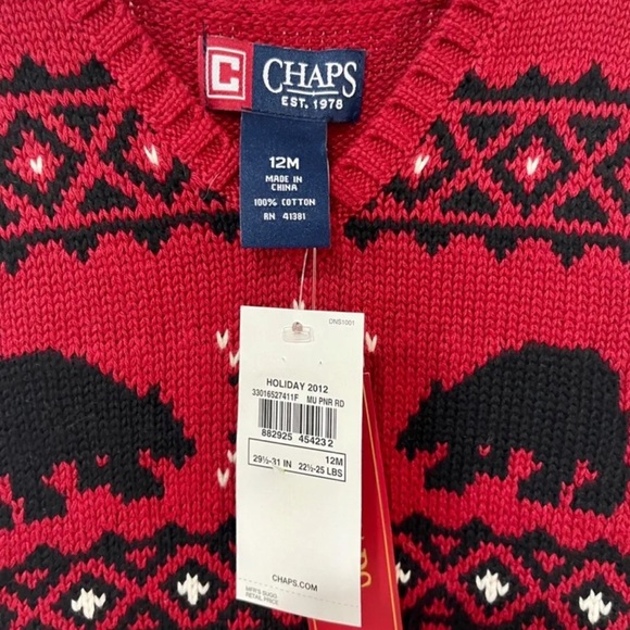 NWT! CHAPS Holiday Christmas 12 Mos. infants/toddler Bears Pullover Sweater Vest - Picture 4 of 5